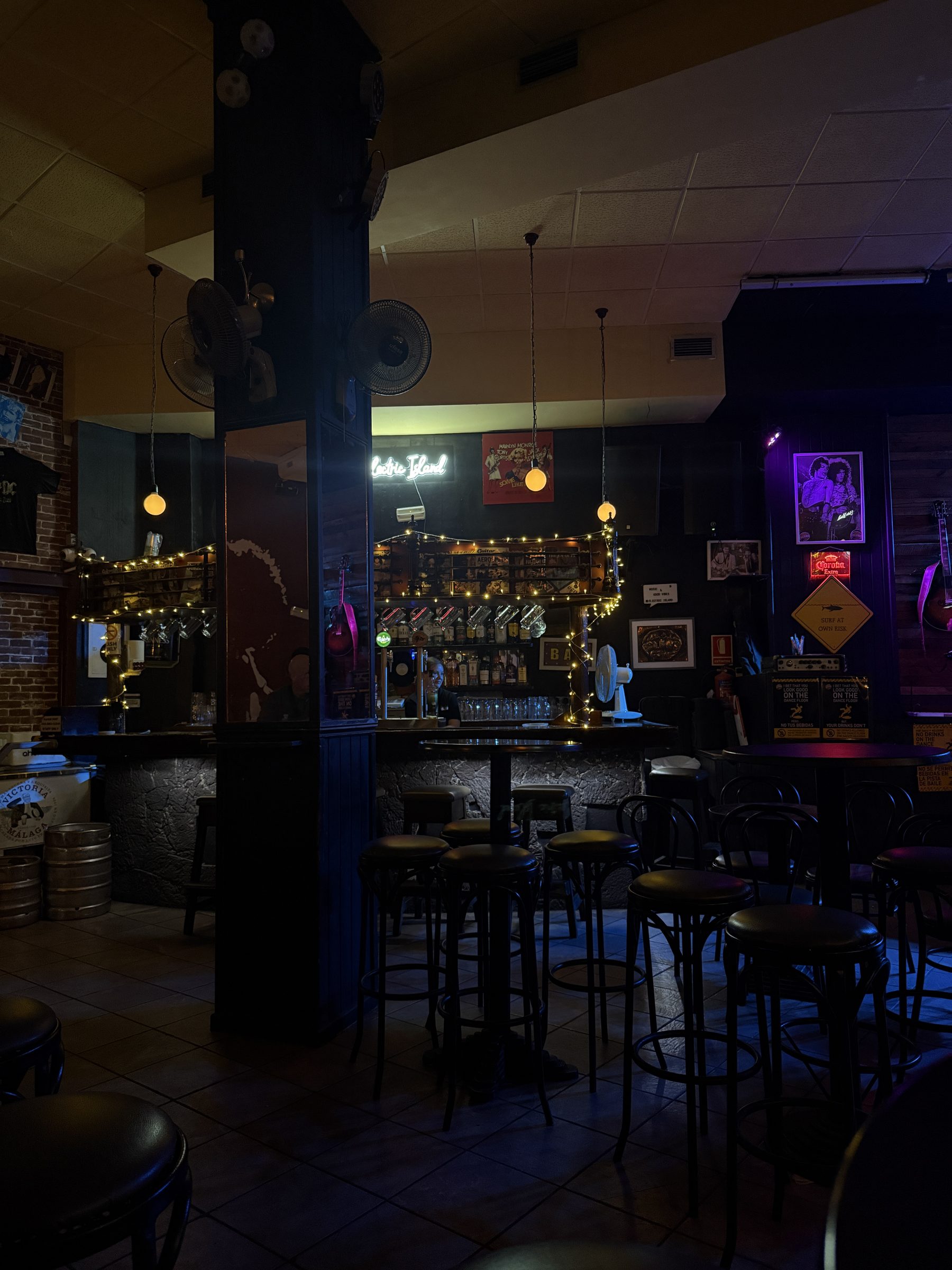Electric Island bar interior with neon sign