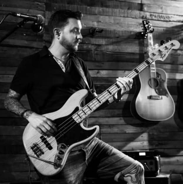 Steve on bass performing live